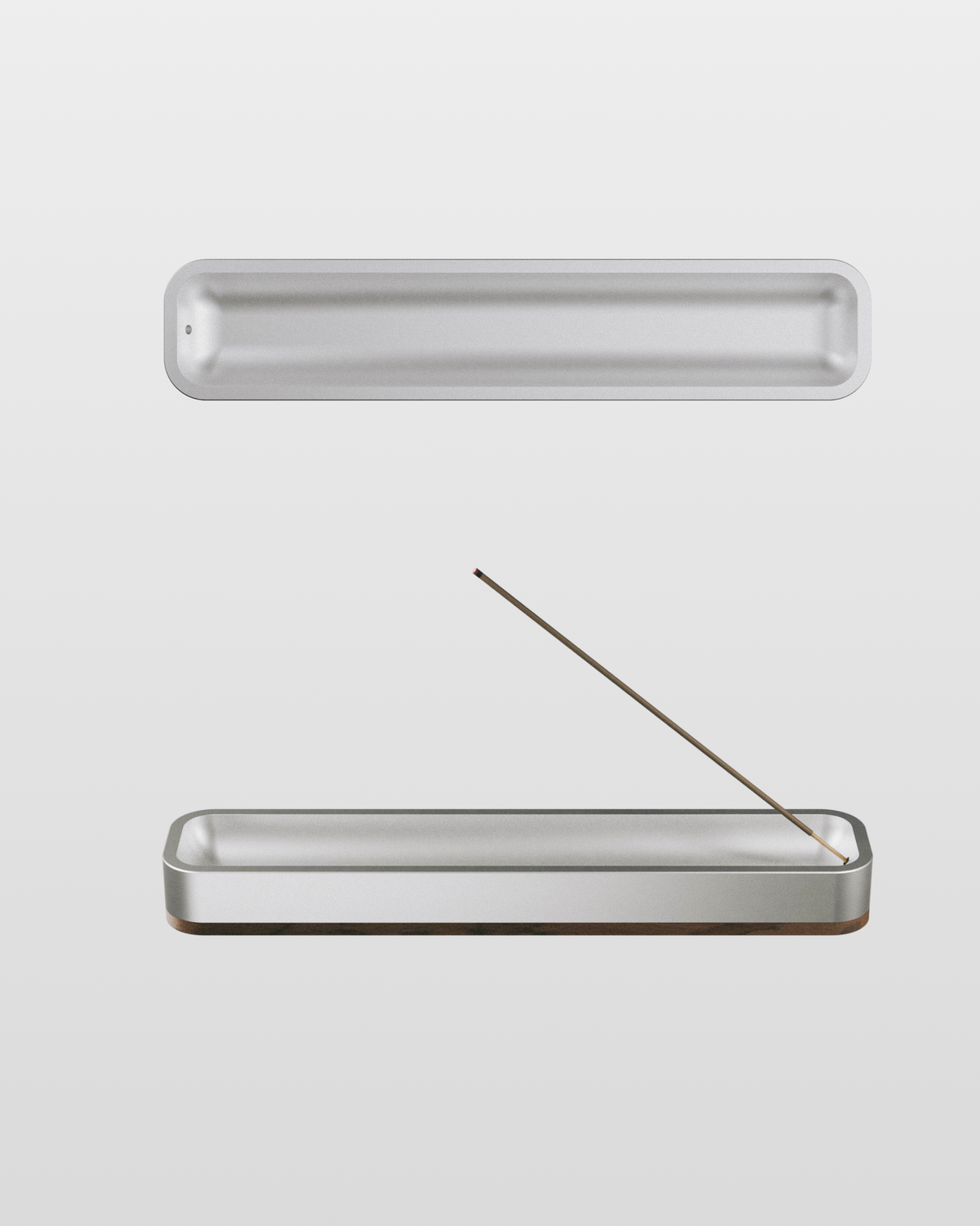Incense Holder, top and side views with an incense stick