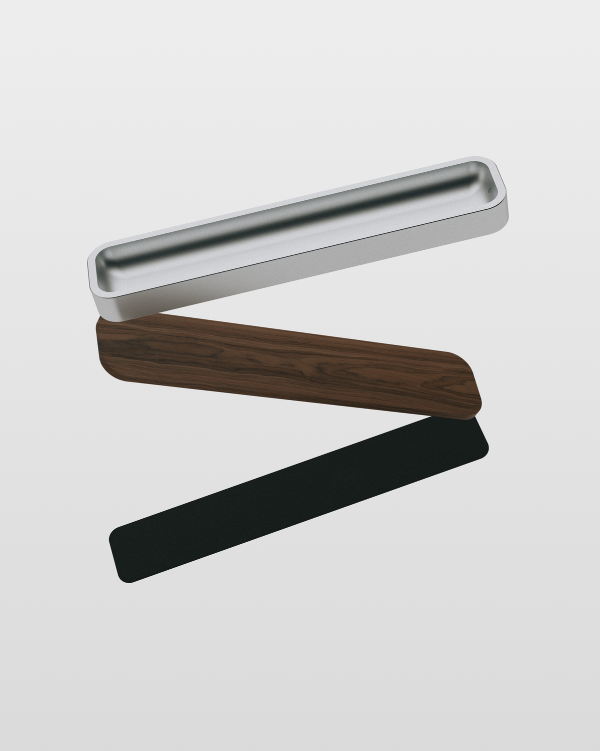 Incense Holder parts: aluminum tray, walnut base and felt pad