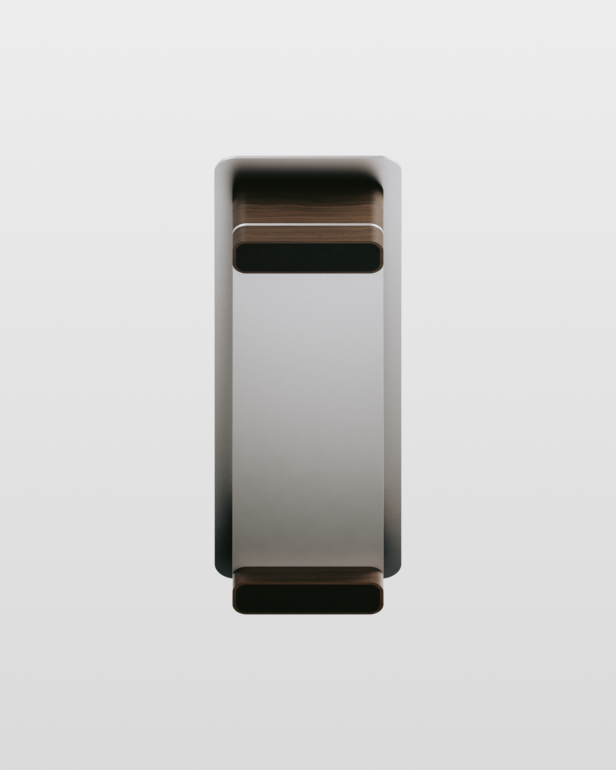 Industrial Monitor Stand, underside view with walnut legs