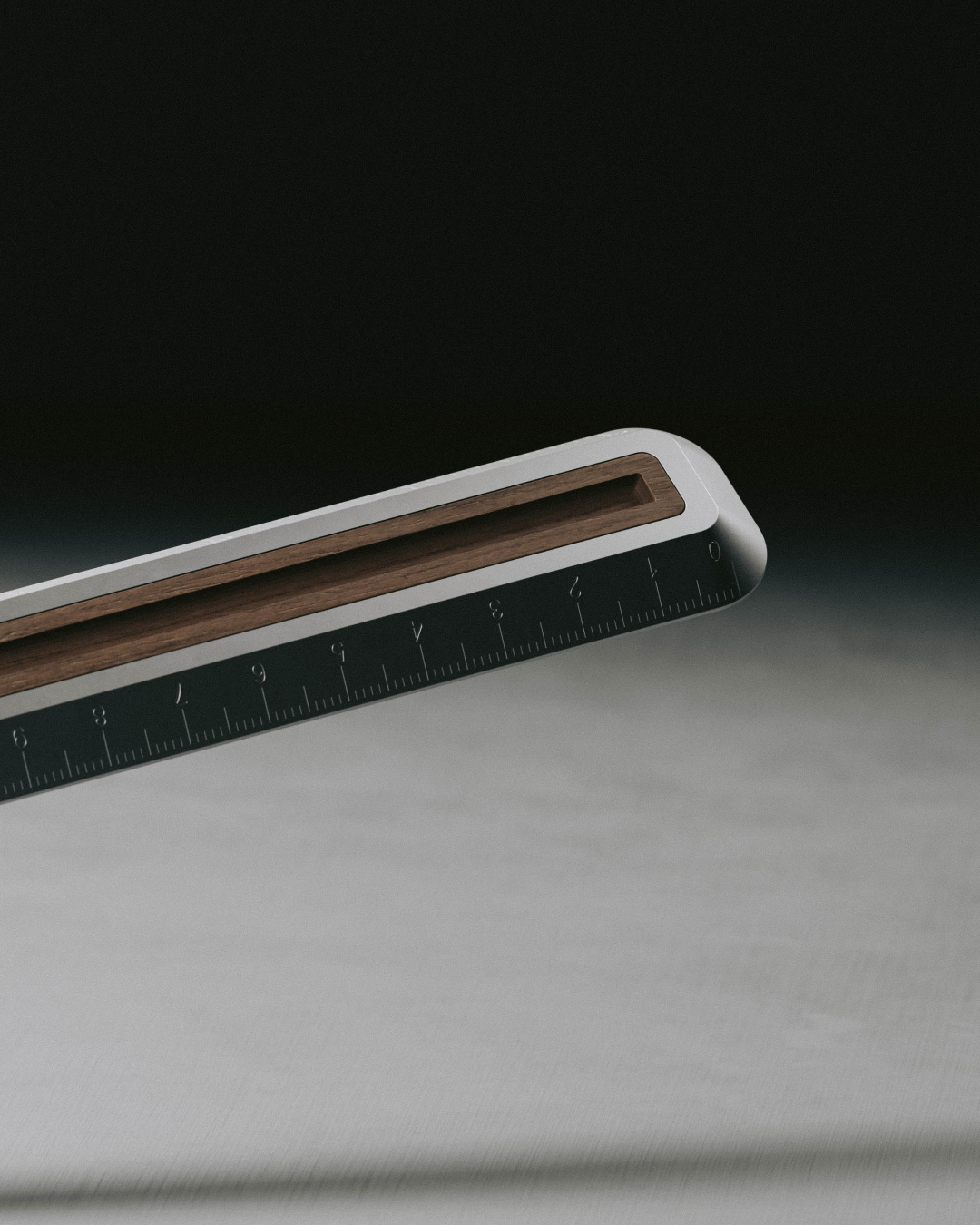 The Ruler, close-up of the measurement markings and walnut inlay